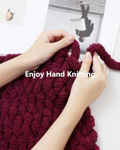 Image of Cozyful Chunky Yarn for Hand Knitting, #9 Thick Jumbo Big Chunky Yarn for Crocheting, Super Chunky Knit Blanket Yarns, Large Chunky Chenille Yarns, 8 Pack (30 yds 8 oz Each Skein), Burgundy
