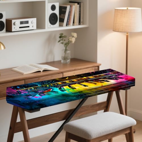Image of Nuxovilar Colorful Keys Piano Cover Milk Silk 88 Key | Elastic Protector Keyboard Guard Vibrant Instrument Wrap Digital Dusting Studio Home Stage (Vivid Colorful Key)