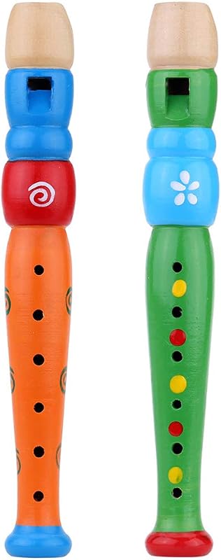 Tovip 2PCS Wooden Kid Flute Musical Instrument Early Education Develop Recorder Woodwind Musical Educational Toy for Children (Random Color)
