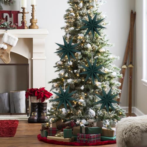 Image of 12 Inches 5 PCS Dark Green Paper Star Lanterns Christmas Party Decorations Hanging Stars Christmas Party Decorations Wedding Birthday Christmas Home Party Decorations(9 Pointed)