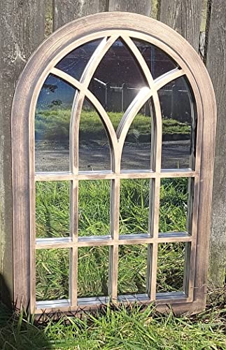 FA9 New Copper Arch Shape Indoor/Outdoor Garden Home Mirror Lightweight Durable Frame Any Weather Ornament Wall Mirror Brushed 51cm x 76cm
