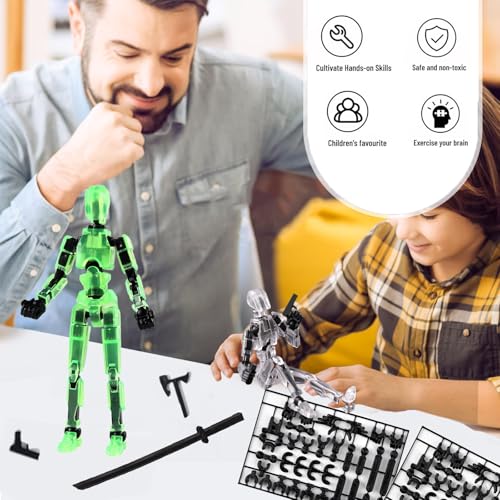 Image of RAMONI 2PCS Action Figure, Dummy 13 Action Figure Toys, Polyarticular Movable Titan 13 Action Figure Action,3D Printed Action Figure Toys for Desktop Decor&Game Lovers (Luminous Green, Transparent)