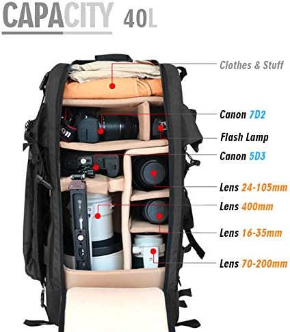41L Large Professional DSLR Camera Backpack & Laptop Travel Camera Bag With Rain Cover for Digital Cameras, Tablet, Lens Kit for Full Frame Mirrorless Digital Camera - Image 4
