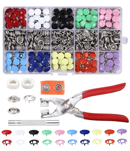Muxiao 200 kits 10 mm botones de presion metalicos con alicate,Kit de cierre de botón a presión,10...