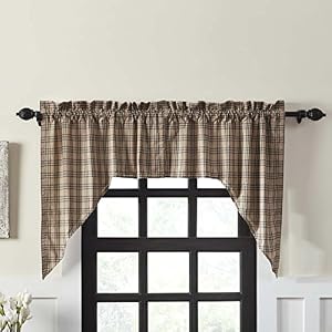 VHC Brands Farmhouse Kitchen Window Curtains-Sawyer Mill Tan Swag Pair, One Size, Charcoal Black VHC Brands Farmhouse Kitchen Window Curtains Sawyer Mill Tan Swag Pair One Size Charcoal Black