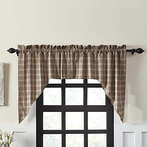 VHC-Brands-Farmhouse-Kitchen-Window-Curtains-Sawyer-Mill-Tan-Swag-Pair-One-Size-Charcoal-Black VHC Brands Farmhouse Kitchen Window Curtains Sawyer Mill Tan Swag Pair One Size Charcoal Black