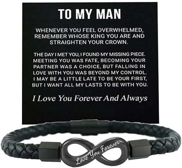 To My Man Leather Bracelet,Valentine's Day Birthday Christmas Anniversary Fathers Gifts for Your Boyfriend Or Husband Cross Leather Bracelet For Men,Bracelet Gift For Him,Love You Forever