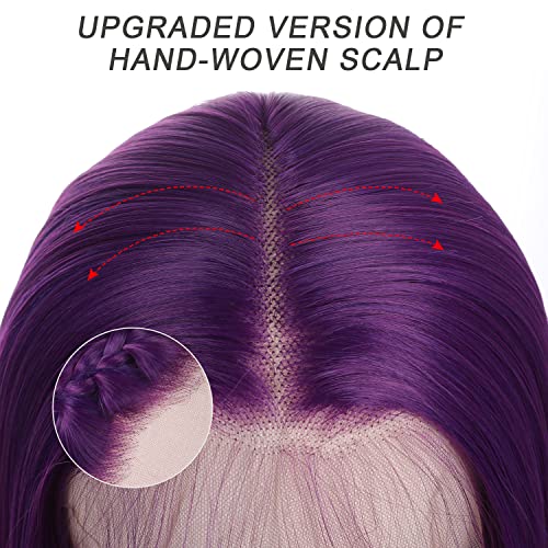 Nemer 13×4 Front Lace Wigs,Long Gradient Ombre Purple Wigs For Women,Natural Looking Kanekalon Futura Fiber Fashion Straight Wigs Daily Use Colorful Wigs(22'') #TOP19