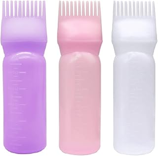 3 Pack Root Comb Applicator Bottle 6 Ounce, Applicator Bottle for Hair Dye Applicator Brush with Graduated Scale(Pink+Purp...