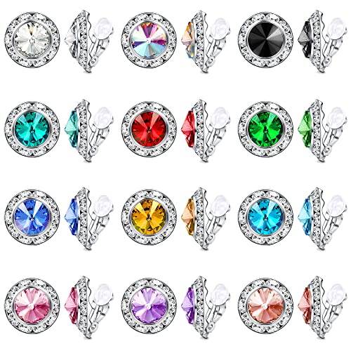 Haiaiso 12 Pairs Clip On Rhinestone Earrings Competition Dance Earrings For Women Round Shaped Acrylic Stone Inside Halo Earrings For Dance Competitions Stage Performance Bridal Party Earrings Jewelry( Colorful) #TOP26
