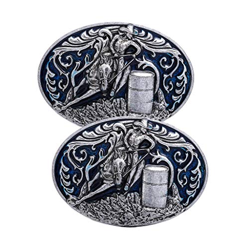 oshhni 2x Masculino Prata Antigo Barril de Corrida em Formato Oval com Fivela de Cinto de Corrida Oc