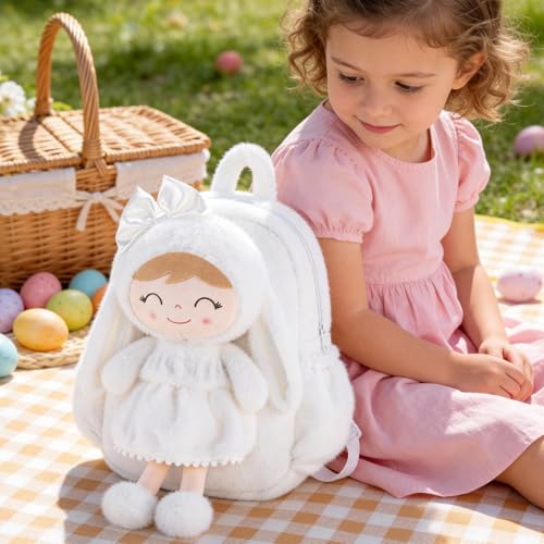 Image of Gloveleya Toddler Backpack Plush Bag with White Bunny Detachable Design 11-inch Gift for Girl