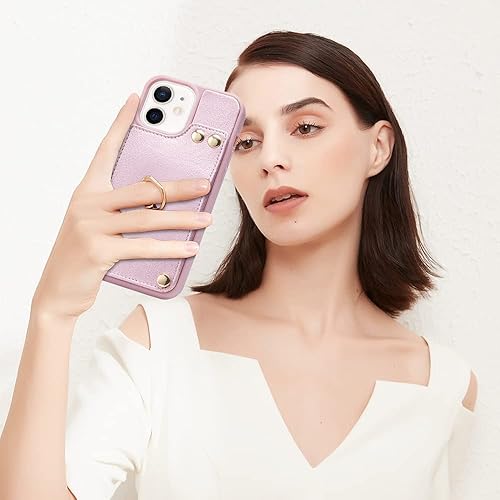 Miniatura 4 de LAMEEKU Funda tipo cartera compatible con iPhone 11, funda con tarjetero y bloqueo RFID, funda de cuero con anillo de rotación de 360, parachoques