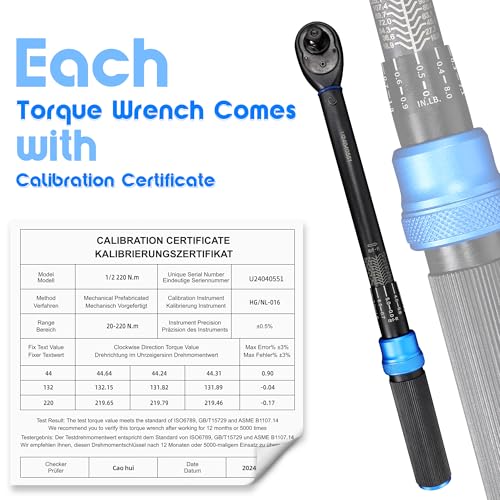 UYECOVE 1/2" Drive Click Torque Wrench, 20-220NM/14.7-162.4FT.LB, Dual-Direction for Car & Motorcycle & LKW, - Image 4