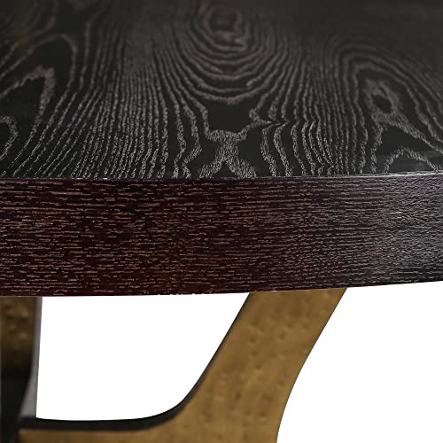 Uolfin Round Dining Table With Oak Veneer And Distressed Gold Metal Legs, 47" Diameter #TOP4