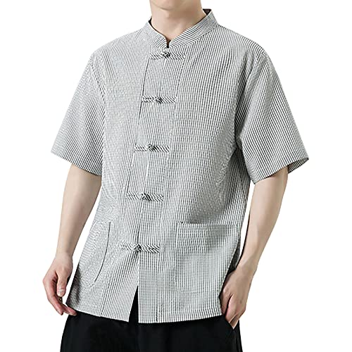 Chemise rayée homme CHUNOTU finition haut de gamme col boutonné pour l'été