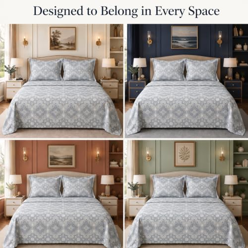 Image of BSB HOME 240 TC Cotton King Size Bedsheet, Premium Soft Breathable Floral Printed Double Bed Sheet, Bed Cover for Bedroom, Durable Bedding, 90 x 100 Inches (229 x 254 cm) - Slate Grey