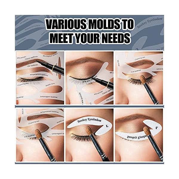 Eye Makeup Moulds Kit Includes Eyeliner Stencil Pads, Eyebrow Applicators Template Plate, Eyeshadow Stencil Stickies…