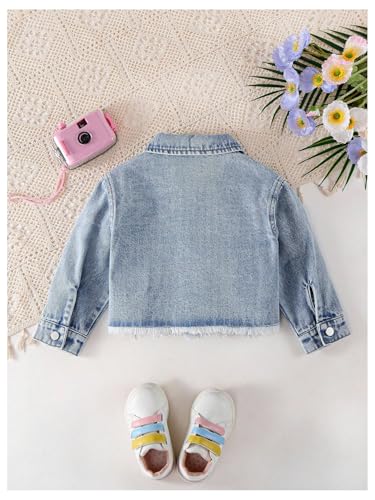 WDIRARA Girl's Bow Embroidery Denim Jackets Cute Button Down Raw Hem Jean Outerwear2