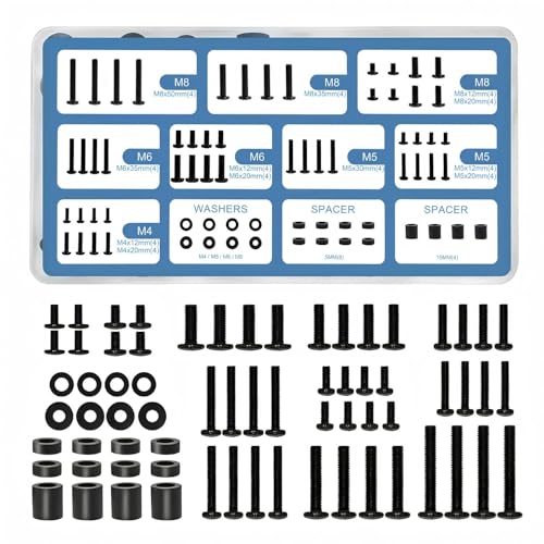 AOHIEDI 68pcs Universal TV Mounting Hardware Screw Kit with Box - M4 M5 M6 M8 Screws Washers & Spacers Pre-Labeled & Organized Replacement Screws for TV VESA Mounting Fits Most Screens up to 80