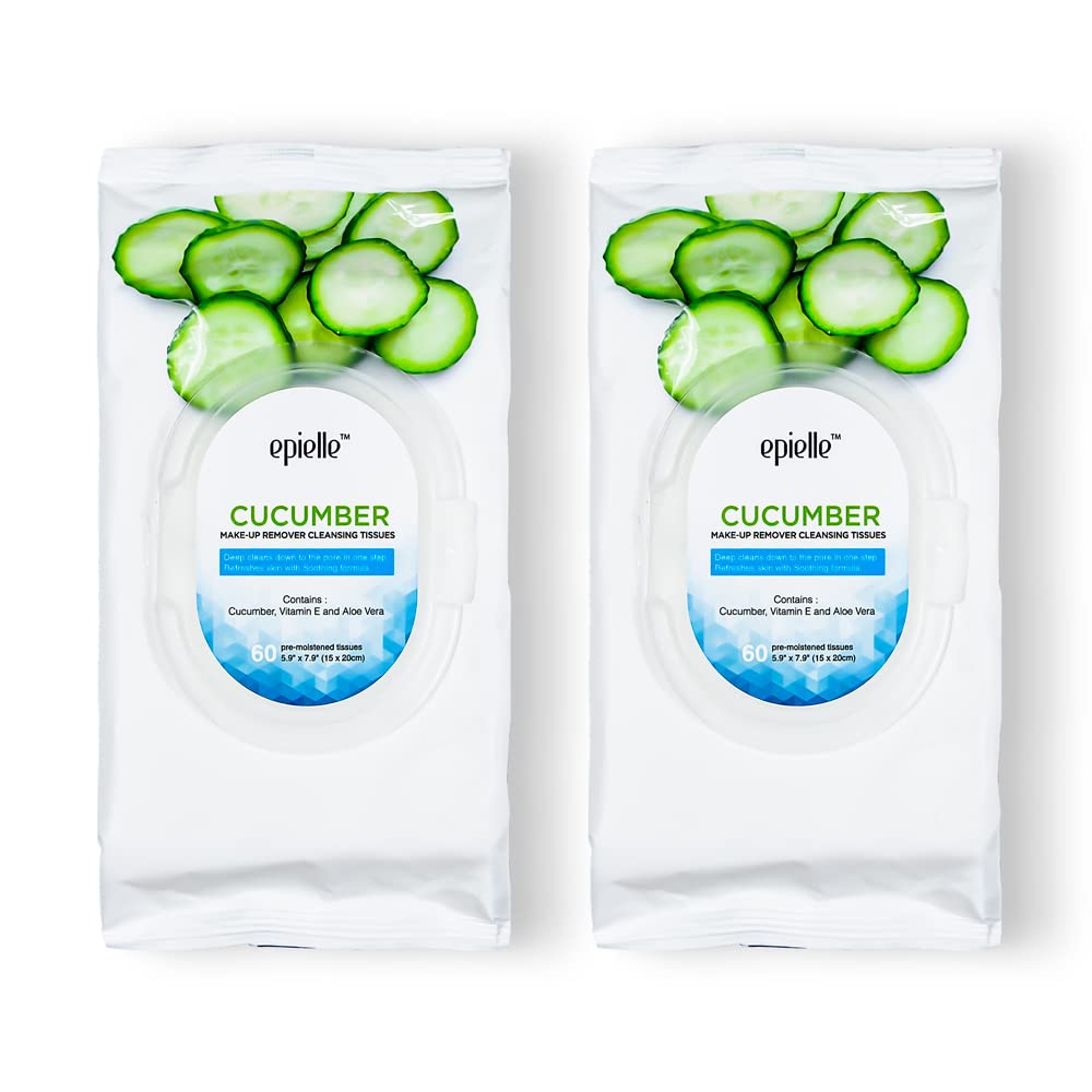 Epielle Cucumber Makeup Remover Wipes 60 Count, 2 Pack