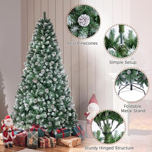 Yaheetech-6ft-Artificial-Christmas-Tree-Snow-Flocked-Christmas-Tree-w64-Pinecones-920-Frosted-Tips-Pre-Decorated-Tree-for-Holiday-Party-Decoration Yaheetech 6ft Artificial Christmas Tree Snow Flocked Christmas Tree w64 Pinecones 920 Frosted Tips Pre Decorated Tree for Holiday Party Decoration