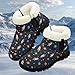 Pointodoor Rocket Planet Space Pattern Boys Snow Boots Anti-Slip Short Boots with Fur Lined Boy Lightweight Slip On Warm Wide Toe Shoes Fashion Running Ankle Booties
