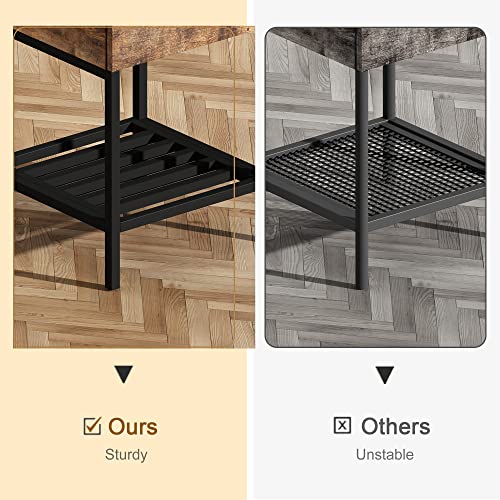 Choochoo Nightstand With Charging Station And Usb Ports, Rustic Side End Table With Drawer And Metal Shelf, Bedside Table For Small Spaces, Bedroom, Living Room, Rustic Brown #TOP6