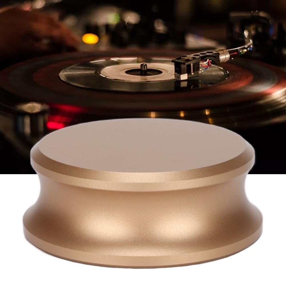 Aluminiowy stabilizator ciężaru, gramofon winylowy zacisk z silikonową podkładką dolną, średnica 7,6 cm (złoty)