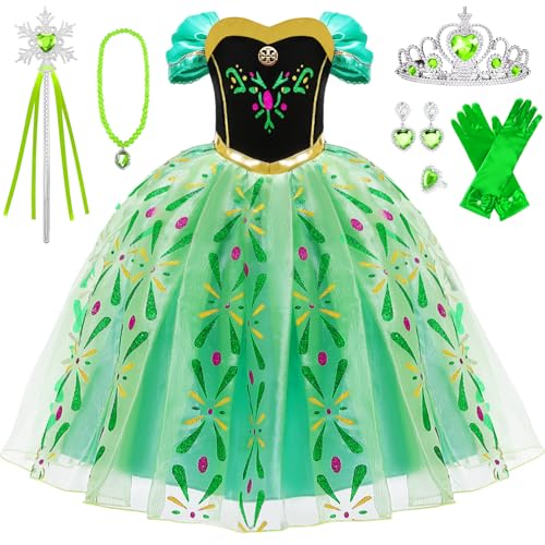 VIPNAJI Traje de princesa, menina princesa coroação vestido, disfarce com varinha coroa acessórios, vestido de cosplay, disfarces de Halloween, para menina de cosplay 3-9 anos (110)
