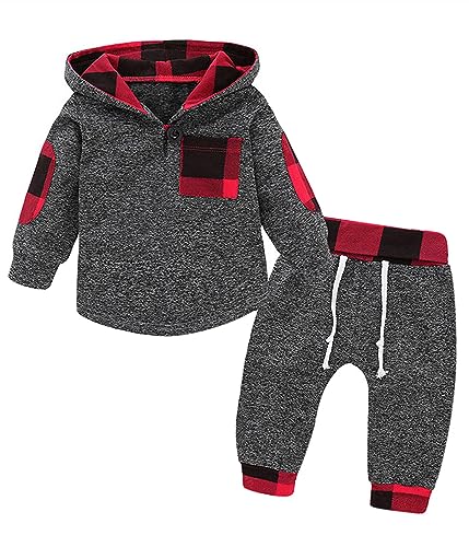 Image of Toddler Baby Boy Clothes Infant Newborn Boy Outfit Long Sleeve Hoodie Sweatshirt Pants Fall Winter Clothes Set
