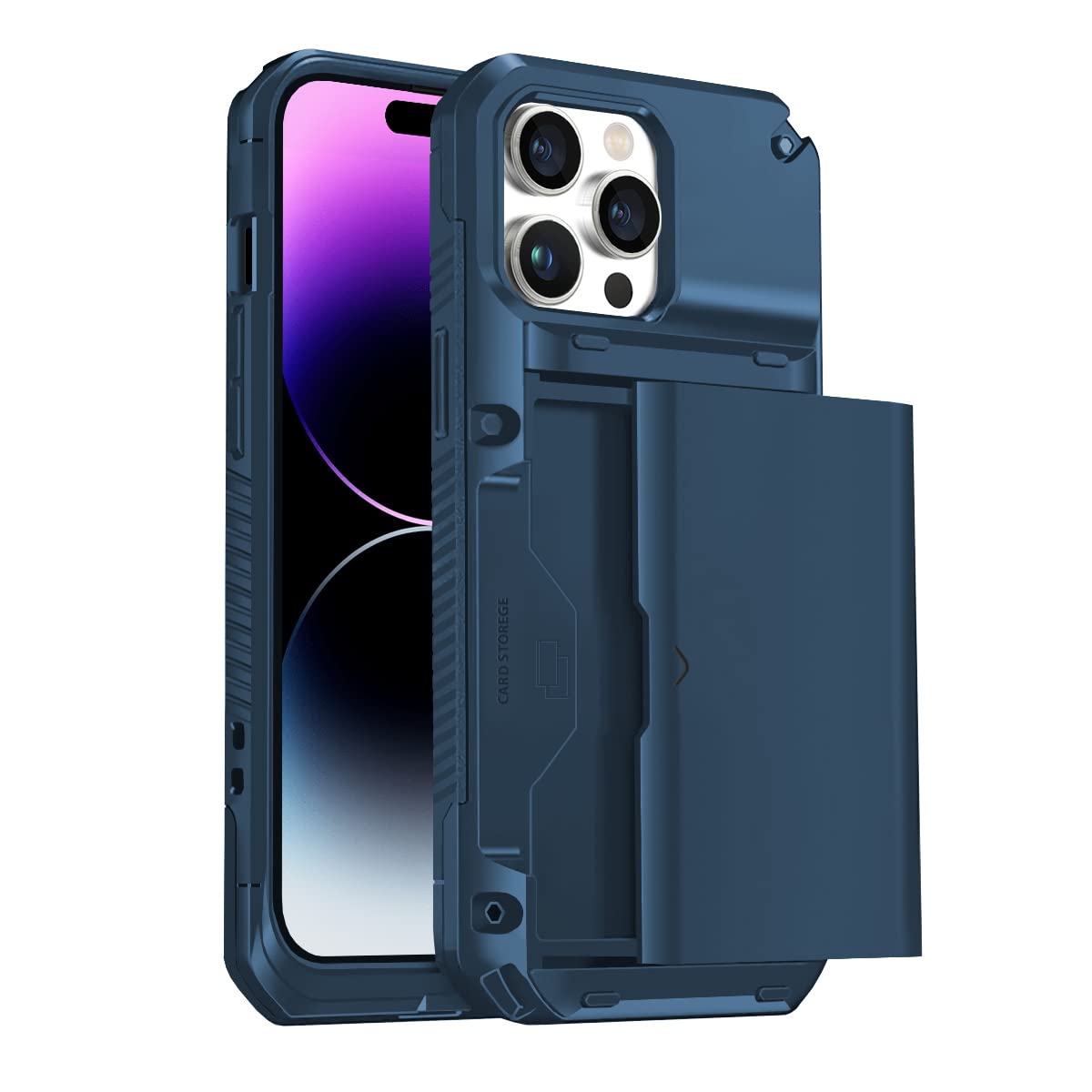 BUFF LABS iPhone 14 Pro Max Slide Armor Case Sürgülü Kart Hazneli Koruyucu Kılıf (Mavi)