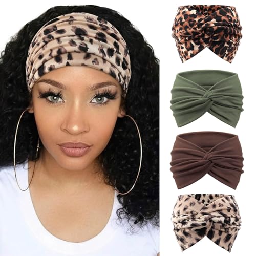 Image of DRESHOW 4 Pack Turban Headbands for Women Wide Vintage Head Wraps Knotted Cute Hair Band Accessories