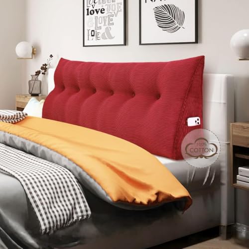 WOWMAX 100% Cotton Headboard Pillow King Wedge Pillow Headboard, Red