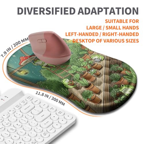 Image of Ergonomic Joint Wrist Support Mouse Pad with Memory Foam Cushion Massage Bump, Carpal Tunnel Pain Relief Mousepad Slope Design for Wrist Rest, 11.8x7.9 in, Cute Frog