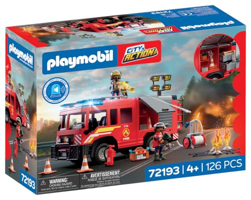 PLAYMOBIL | City Action | Vehículo de Rescate de Bomberos | Vehículo de Emergencia con luz, Sonido, cañón de extinción y Accesorios | A Partir de 4 años | 72193