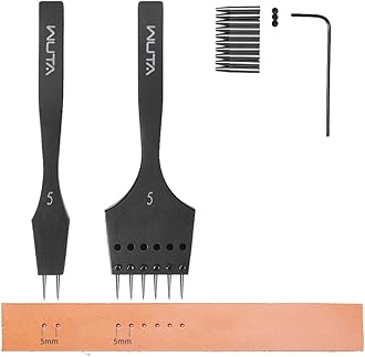 WUTA Removable Circle Leather Hole Punch Lacing Stitching Professional Working Hand Tool Kit Round Hole Puncher Craft Chisel Cutting Punches Kits 2nd Generation 5mm-(2+6)
