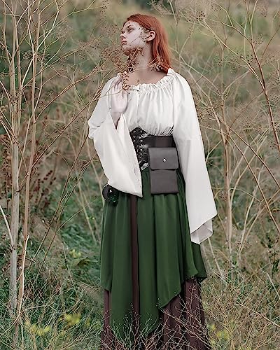 Hillban Women Medieval Renaissance Dress Costume Halloween Blouse Top Skirt Pouch Corset Belt Bottle thumb #7