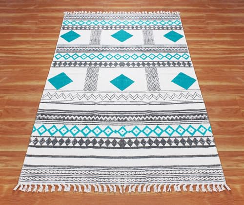 Tapis d'intérieur et d'extérieur plat dhurrie coton 2,1 m - 6