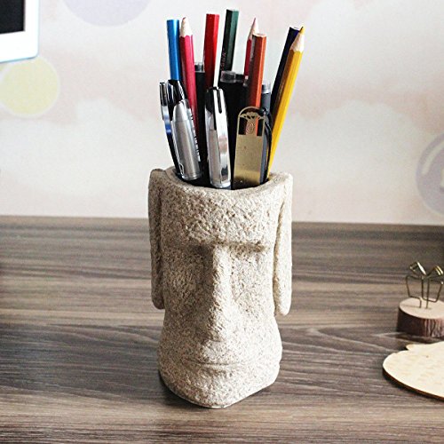 Statue Île de Pâques bureau organiseur conteneur en grès - 8
