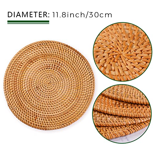 Fiyammy Rattan Placemats Set Of 4, Round Hand Woven Rattan Placemats For Dining Table 11.8In/30Cm (Brown) #TOP4