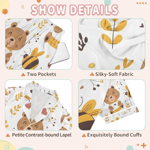 senya Bear and Leaves A Satin Summer Pajama Sets Silk Short Sleeve Button Down Sleepwear3