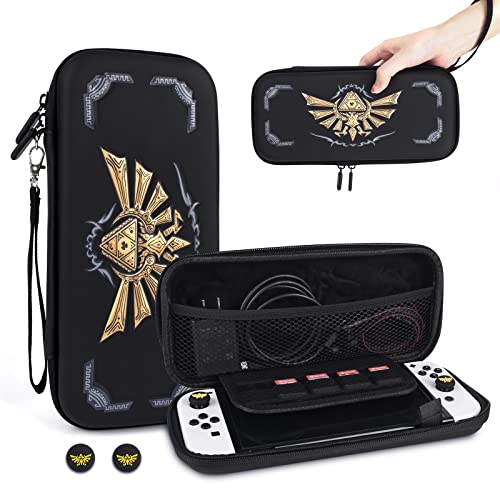 DLseego Carrying Case for Nintendo Switch/Switch OLED - Hard Portable Case Shell Pouch with 10 Game Cartridges and Thumb Grips Caps Compatible with Nintendo Switch Console Accessories,Black