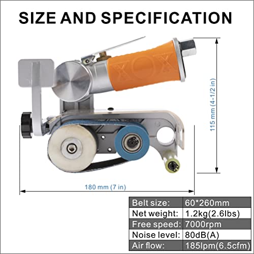 Image of Air Belt Sander 2-3 /8 inch x 10-1 /4 inch Belt Size Pneumatic Tool with 12pc Belts (#40, #60, #80 & #120), Good for Deburring, Sanding and Finishing (2-3 /8 inch x 10-1 /4 inch Sander)