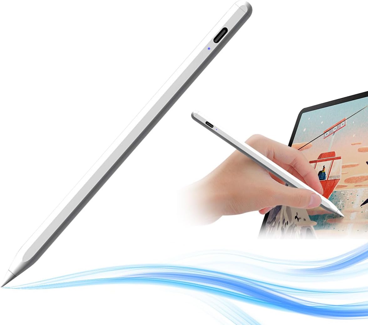 Stylus Pen for Touch Screens - Fine 2mm Tip, Work for iPad, iPhone, Android Tablets, Microsoft Surface - Rechargeable, No Lag, Scratch-Resistant Fiber Tip - Lightweight Metal Body