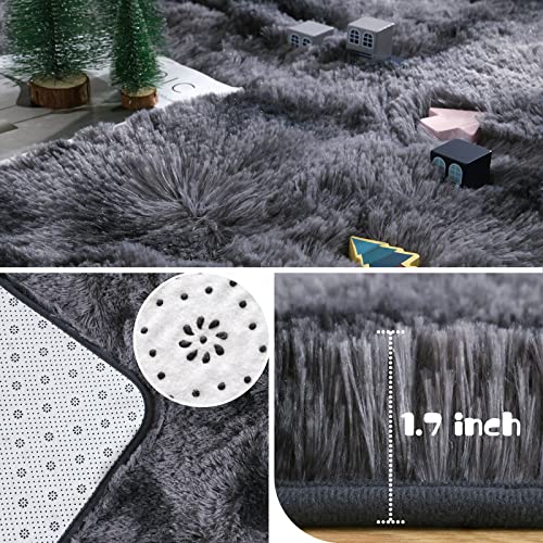 HOMORE Living Room Rug 5x7 Rug Tie Dye Black Grey Rugs for Living Room, Non Slip Plush Rugs for Bedroom Memory Foam Carpet for Kids Nursery Dorm