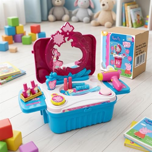 Image of Peppa Pig Dressing Set & Makeup Trolley Kit for Girls, 15 Pcs Pretend Play Beauty Set with Music & Lights, Educational Role Play Toy - Learning Game -Birthday Gift for Kids 3+ Years (Pink)