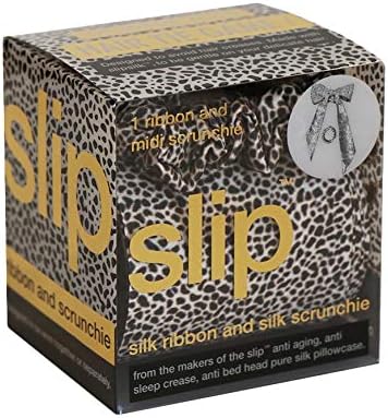 Slip Silk Ribbon & Scrunchie Set, Mini Leopard