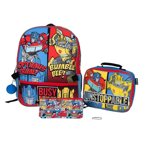 AI ACCESSORY INNOVATIONS Conjunto de mochila de 4 peças, mochila escolar infantil Super Hero 40,6 cm com bolso frontal com zíper, Transformers, Large, Conjunto de mochila