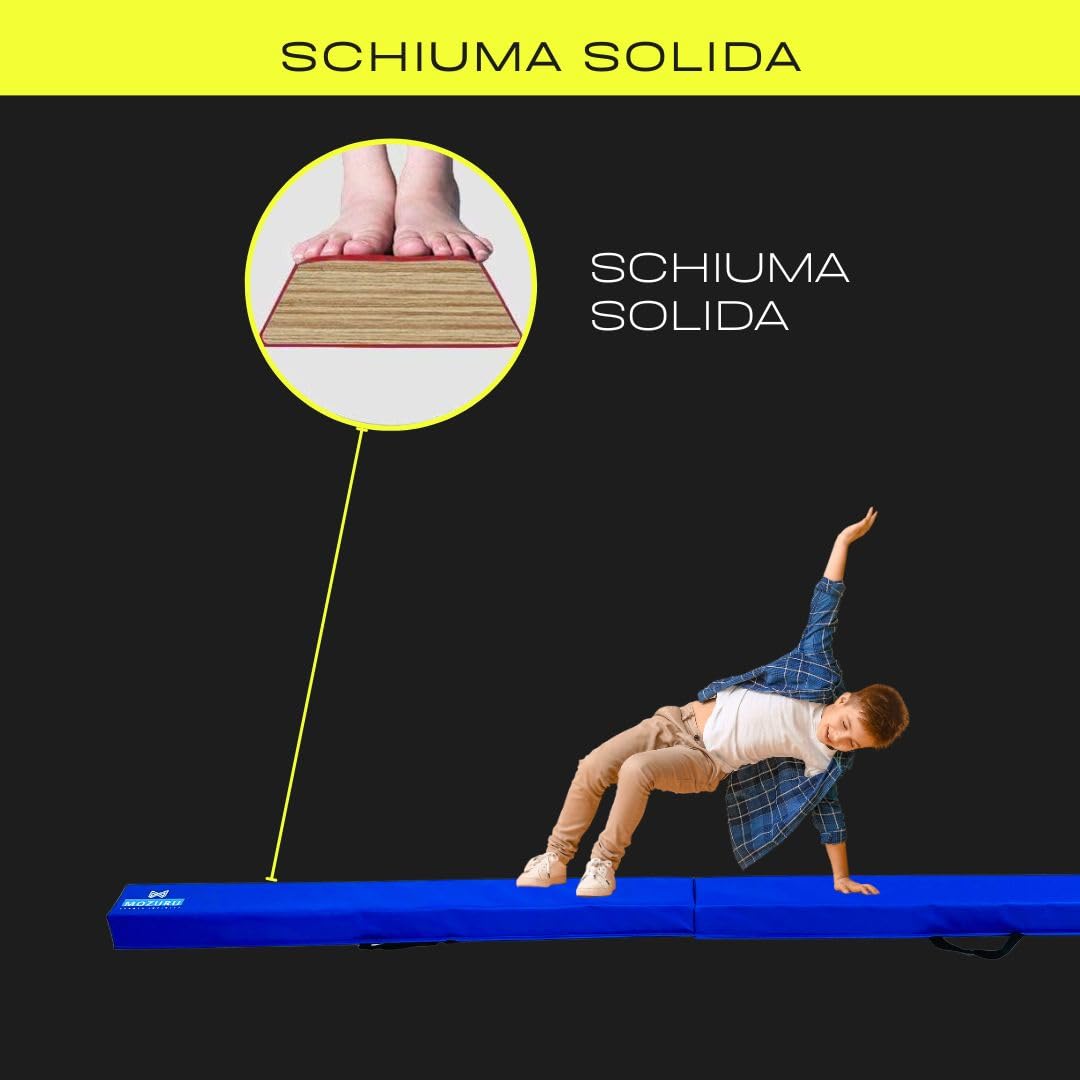 Trave di Equilibrio per Bambini 240cm | Imbottita, Sicura e Stabile | Design Pieghevole Portatile | Facile Pulizia, Blu, Vinile
